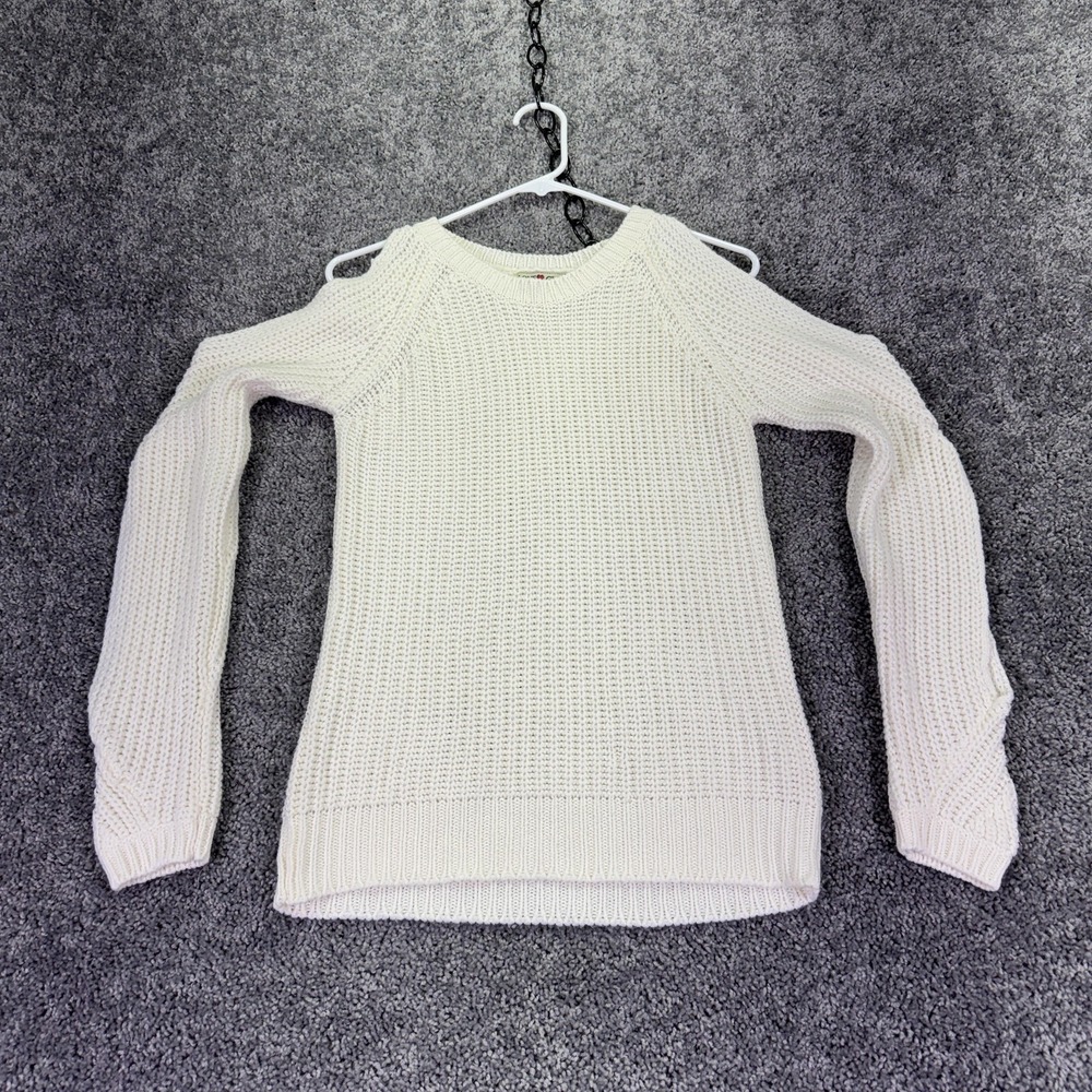 Love Change Sweater Womens Small White Cold Shoulder Waffle Knit Pullover